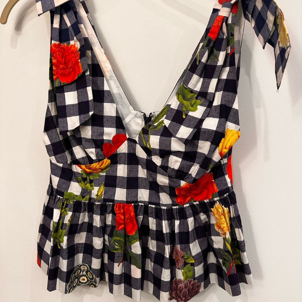 Cara Cara Navy and White Sleeveless Peplum Statement Top